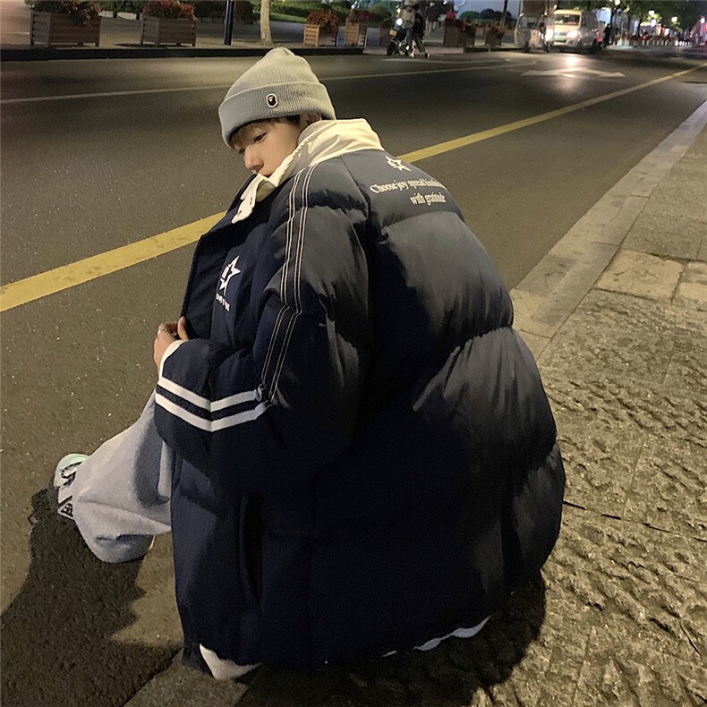 EQ350 潮牌织带棉服外套男冬季加厚拼接撞色棉衣2024新款棉袄图片