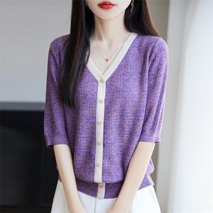 法式小香风轻薄假开衫短袖T恤女2025气质外搭莱赛尔针织小衫上衣图片