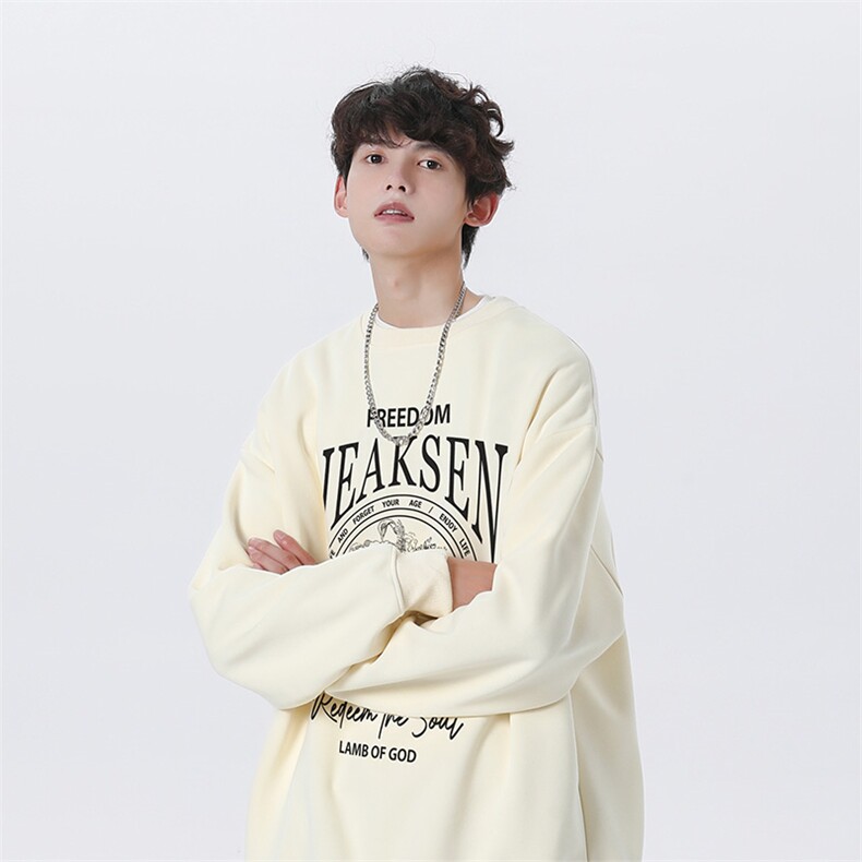 抖音品质秋季新款美式高街印花仿棉圆领卫衣wycm272-特批28控49,男装卫衣,星座605(原A050)