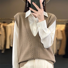 秋冬季新款条纹毛衣女宽松显瘦百搭针织马甲，女装马甲，贵皇网供仓