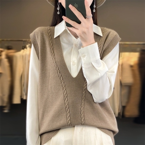 秋冬季新款条纹毛衣女宽松显瘦百搭针织马甲图片