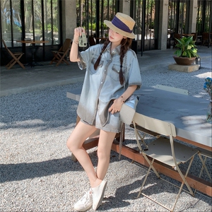 韩版休闲牛仔外套短裤两件套女夏2025新款设计感时尚宽松洋气套装图片