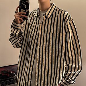 A948 P45春季美式复古刺绣长袖衬衫男宽松休闲百搭上衣图片