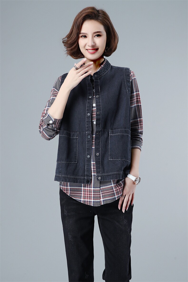 2021春秋季新款休闲舒适百搭牛仔马甲,女装马甲,小林双子