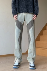 B221美式ins高街暗黑小众拼接修身小脚牛仔裤LK23038-P65控88，男装牛仔裤，电商B221