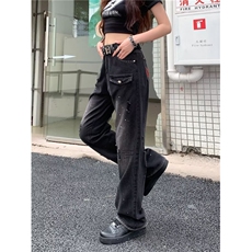 美式高街牛仔裤男女韩版潮流痞帅破洞2024秋冬ins长裤RK2216-P55，男装牛仔裤，星座412-3