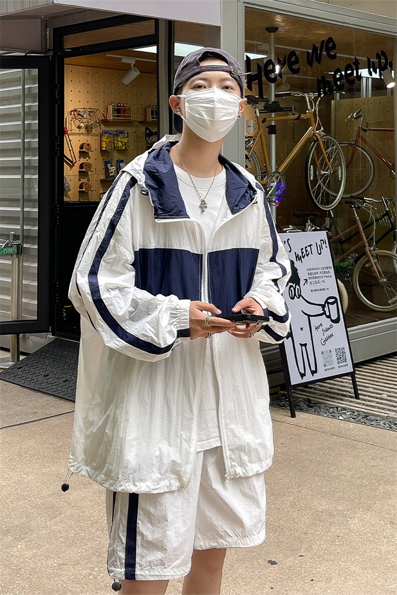 夏季时尚连帽防晒套装男运动风撞色防晒衣夹克XZ514-2-1606-P98,男装防晒衣,星座514-2(原B239)