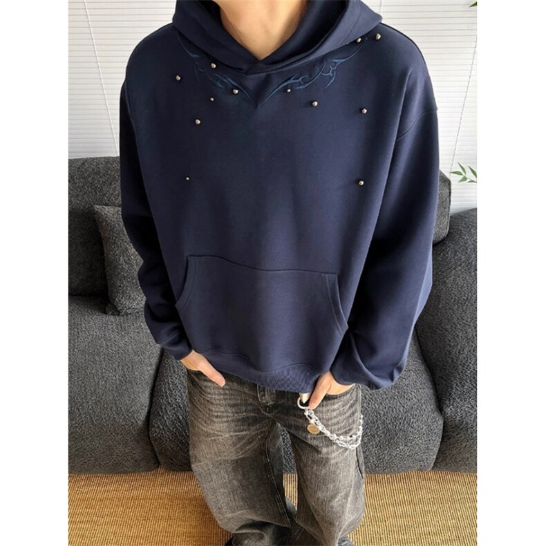 美式重磅Cleanfit复古钉珠设计连帽卫衣男宽松休闲上衣LY7455-P50,男装卫衣,星座1008