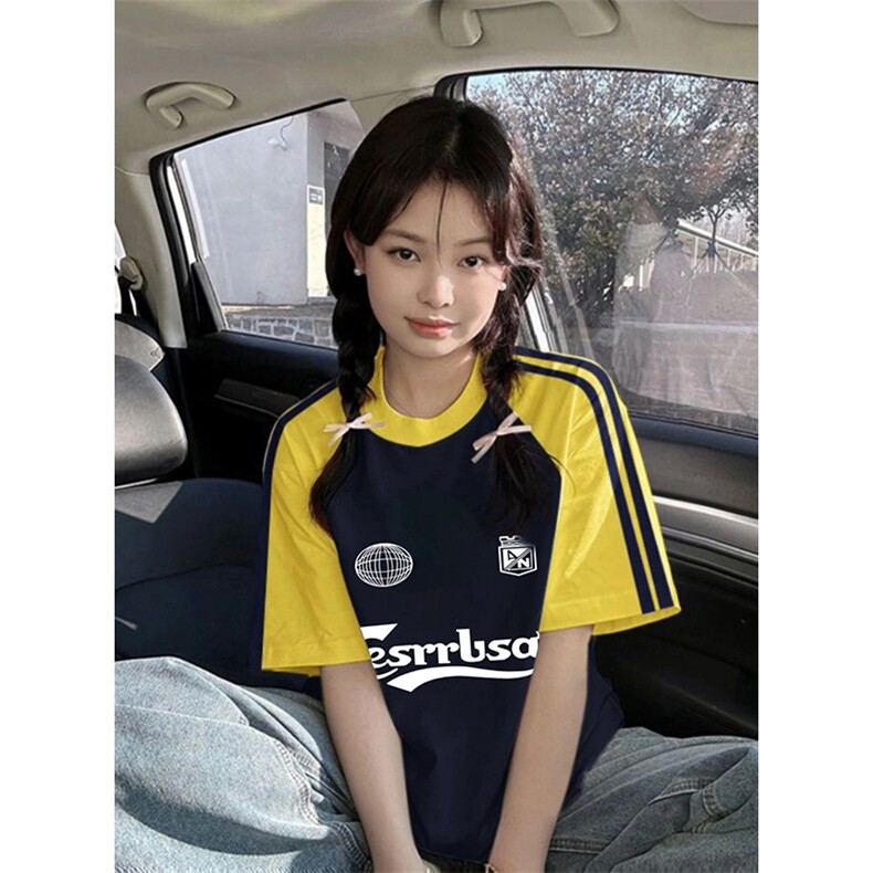 夏季美式高街重磅纯棉三条杠织带插肩撞色男女短袖T恤CZ183-特P25,男装T恤,电商A486