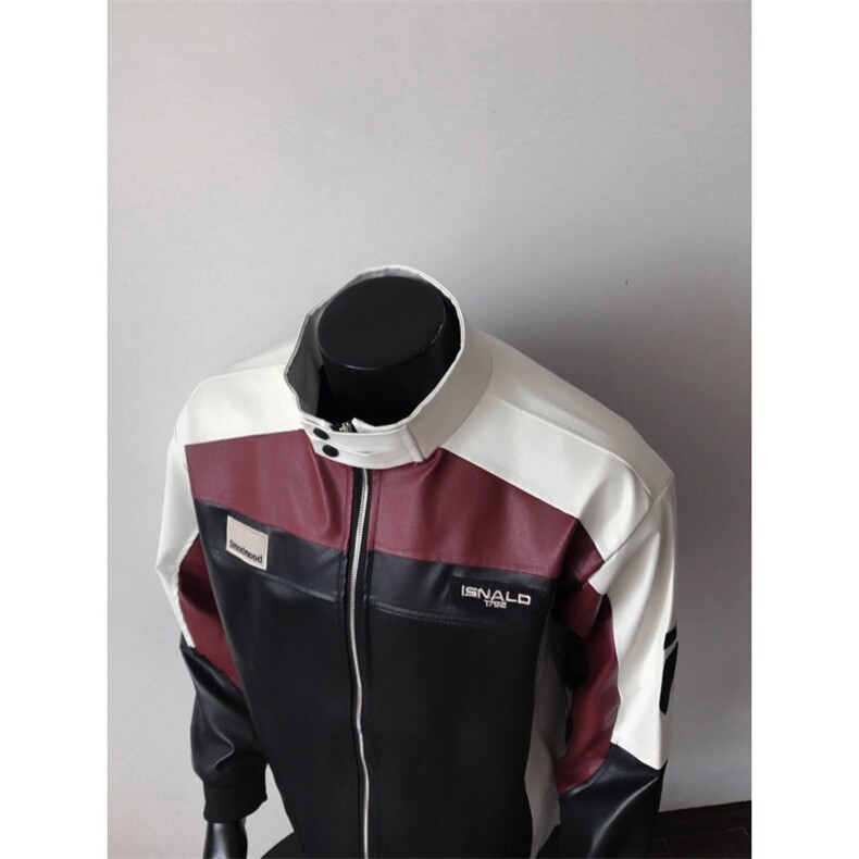 美式pu皮衣夹克男情侣拼接痞帅高级感机车骑行服外套LJK85744-p71,男装皮衣,星座1008