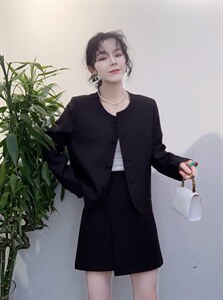 春款新款手工明线缝制小外套黑杏两色图片