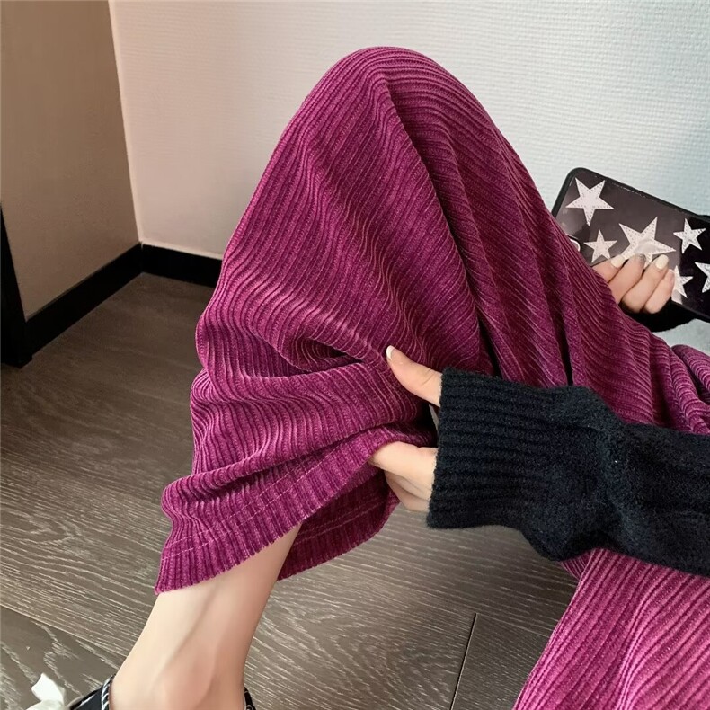 加绒高腰灯芯绒阔腿裤男女秋冬装冬新款显瘦休闲雪尼尔直筒裤P38图片