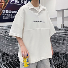 polo衫男韩版潮流字母刺绣2023夏季新款ins宽松帅气衬衫W2649-P36，男装Polo衫，星座412-2