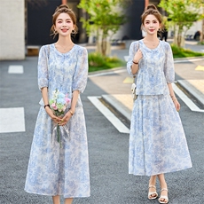 2025夏季新款法式气质印花连衣裙女高级感小众设计感，女装连衣裙，香莘料