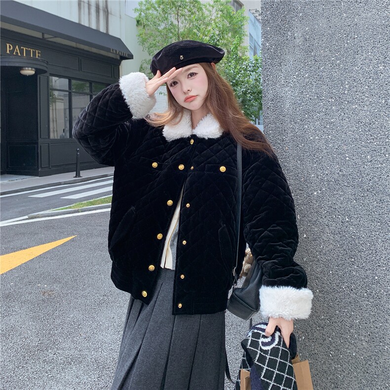 现货款号7765黑色丝绒棉衣P205K298,女装棉衣/棉服,2D043