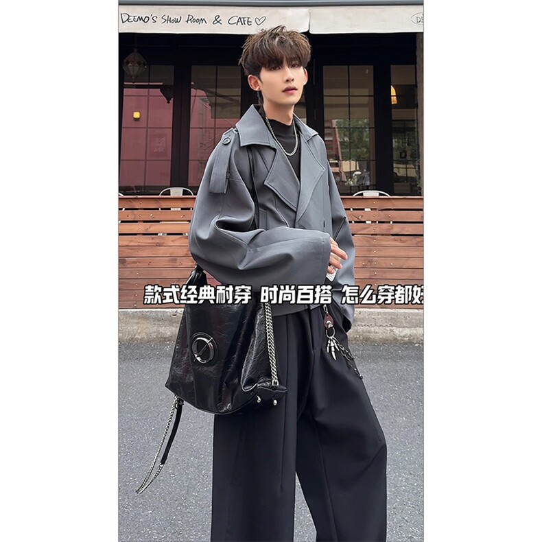 经典短款休闲精致上衣外套日系文艺双排扣复古短款外套HY802P80,男装风衣,电商A102B