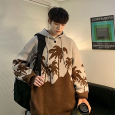 秋冬新款椰树提花连帽毛衣针织衫百搭宽松上衣潮Y505-P58，男装针织衫/毛衣，星座1109-3