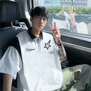 质纯棉夏季美式复古POLO衫男潮流宽松短袖XP3190-P45控68抖音78图片