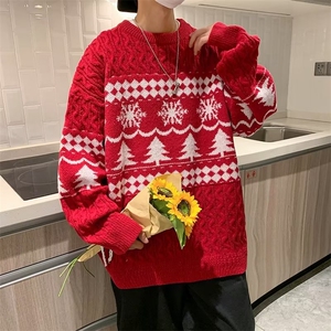 美式复古菱格提花针织衫男女街头宽松休闲秋冬毛衣上衣DW232-P45图片
