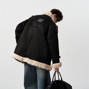 有长图羊羔毛冬季皮毛一体立领棉服男宽松保暖外套MF00829/P150图片