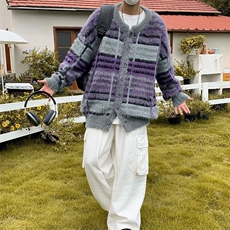 圆领毛衣男秋冬季潮牌痞帅宽松针织衫男日系复古慵懒线衣外套，男装针织衫/毛衣，星座716-2