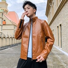 秋冬新款男皮夹克新潮休闲PU皮衣男装修身男士皮外套9912-P65，男装皮衣，电商A128