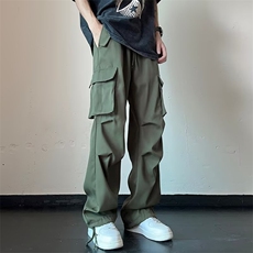 抽绳多口袋工装冲锋裤男宽松阔腿高街vibe休闲哈伦长裤K5722-P39，男装工装外套，星座412-2