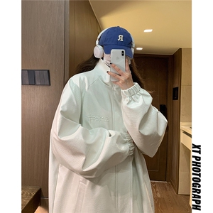 大码pu皮衣夹克钢印美式女复古oversize显瘦设计感情侣机车外套秋图片