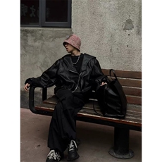 欧美嘻哈街头拉链解构连帽皮衣外套男小众HT97-P65，男装皮衣，星座1109-4
