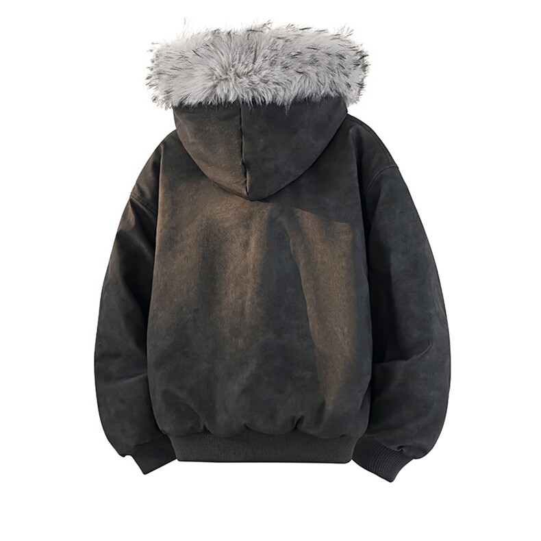 现货扎染PU皮棉服男冬季加厚连帽棉衣座山雕大毛领外套M090-P120,男装棉衣,星座308B-2