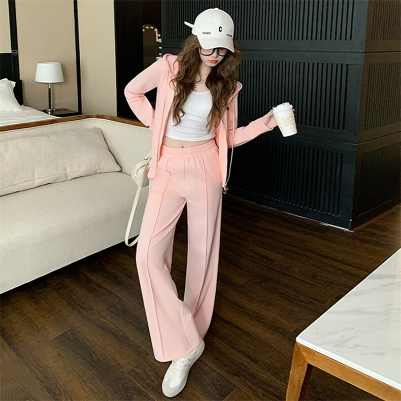 女春季新款韩系连帽卫衣阔腿裤显高显瘦两件套,女装套装/套裙,江南