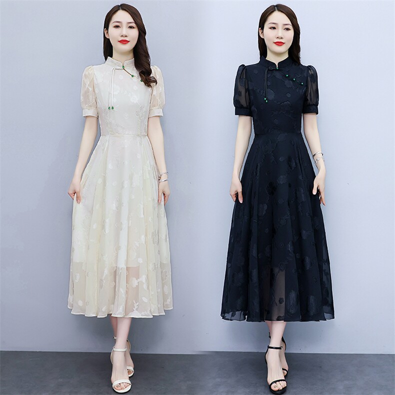 夏季雪纺连衣裙女装夏装2025年新款韩版春夏天收腰气质显瘦长裙潮,女装连衣裙,天丽