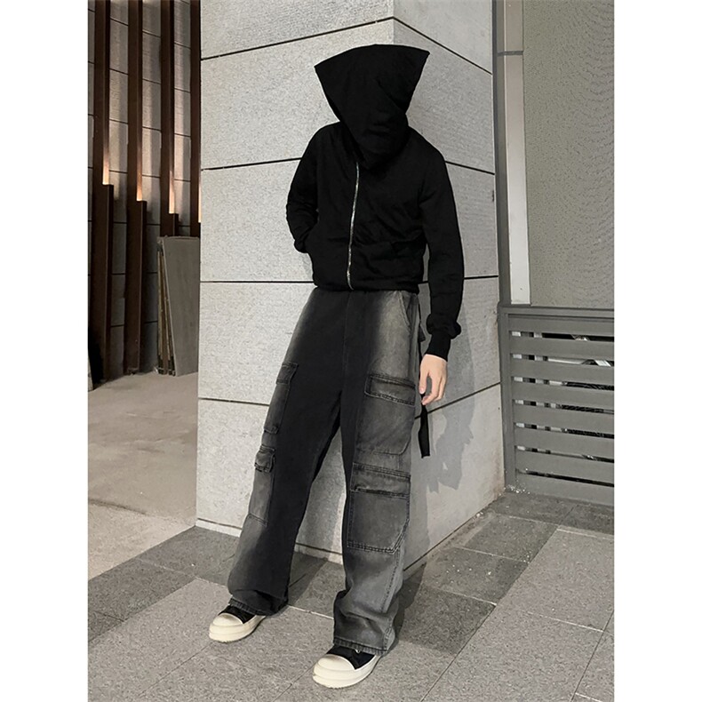 B221美式ins高街重工艺宽松做旧工装牛仔裤子LK23143-P80控108,男装牛仔裤,电商B221