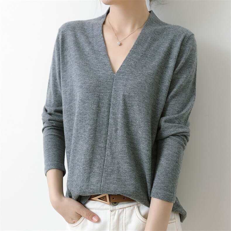 2025年秋季通勤时尚百搭通勤简约休闲V领套衫，女装羊毛衫，朝思羊绒
