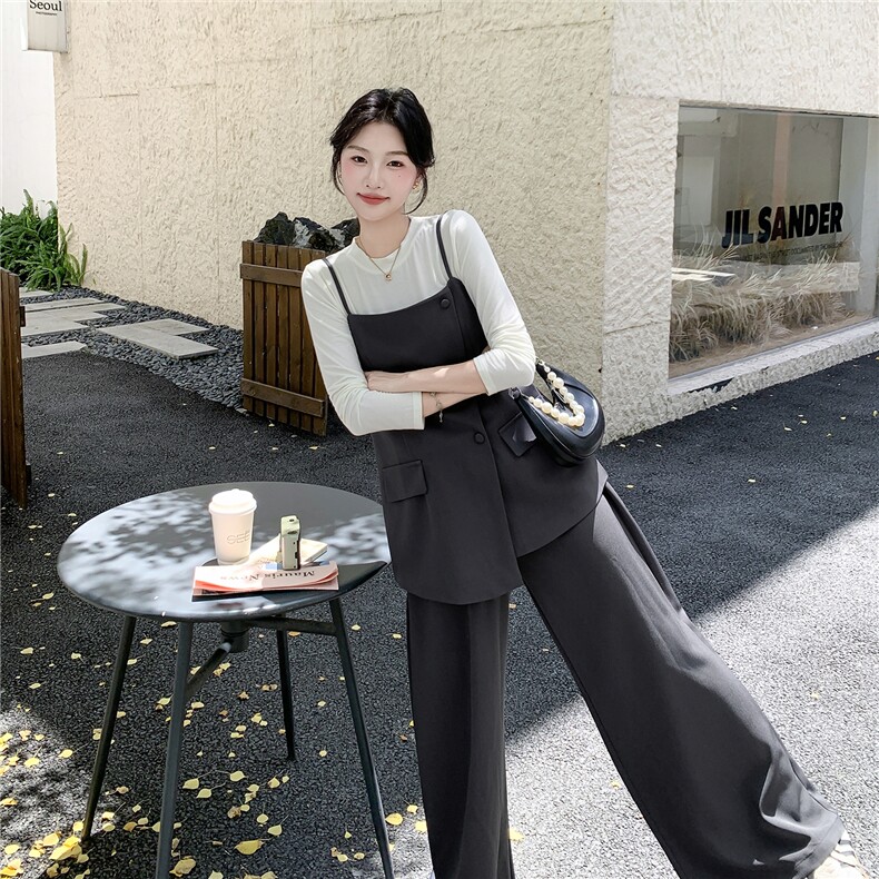 现货2D078-T1939-P195K298打底T+长西装马甲+长裤3件套,女装套装/套裙,2D078
