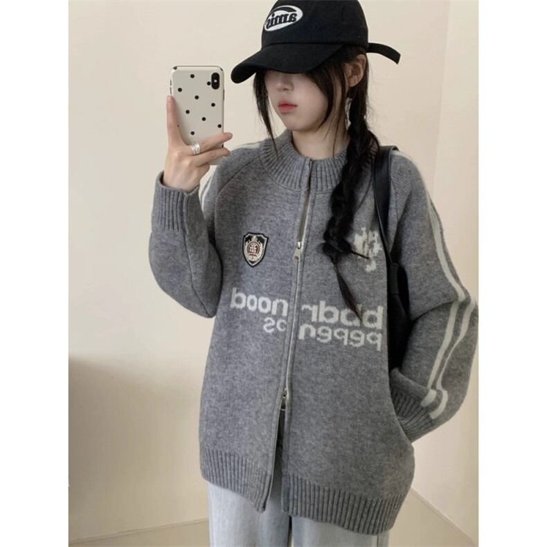棒球服翻领拉链毛衣开衫女外套秋装新款韩版宽松针织衫M303,男装针织衫/毛衣,星座1116A（原606A-3）