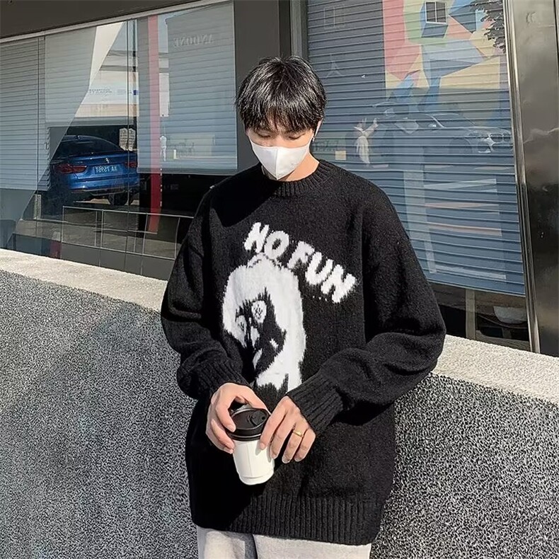 冬季美式慵懒风针织衫提花情侣保暖上衣休闲宽松毛衣男MZ707-P49,男装针织衫/毛衣,星座412-3