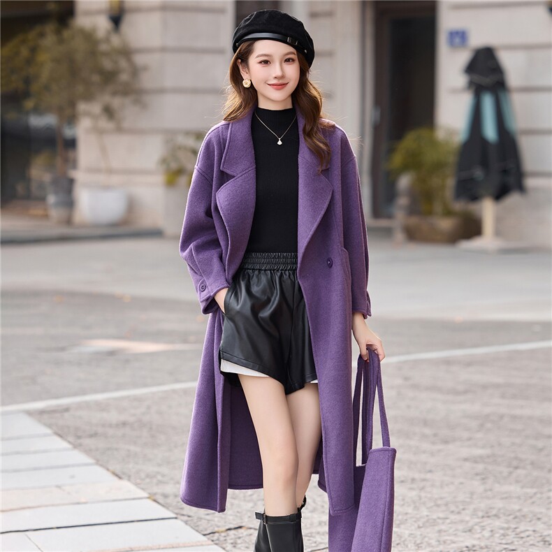 现货手工缝制冬保暖新款时尚大西装双面呢大衣带包包，女装双面呢大衣，美静678