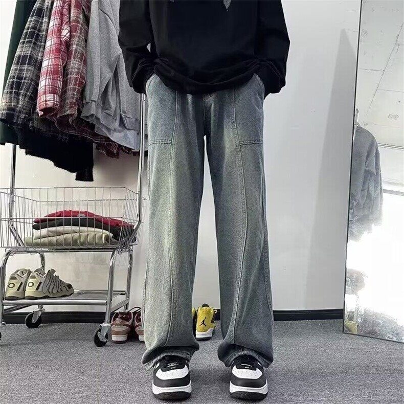 小众做旧美式高街牛仔裤男春潮牌宽松直筒裤休闲微喇裤RK2446-P46,男装牛仔裤,星座412-3