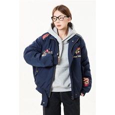 1506/QM50450/P86复古刺绣徽章可拆卸毛领连帽男女秋冬加厚棉服，男装棉衣，星座1506