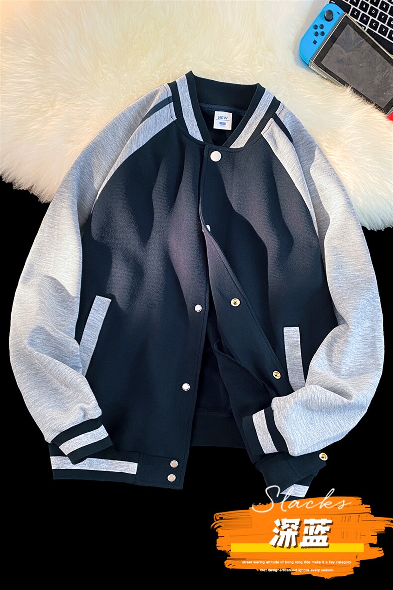新款棒球服罗纹拼接百搭港风针织外套WT3409-P55控78,男装夹克,星座717