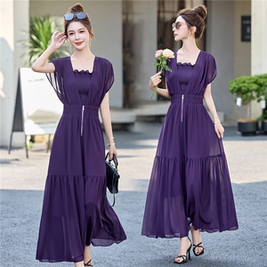 轻熟风优雅气质连衣裙女2025夏季新款收腰显瘦别致惊艳漂亮长裙子图片
