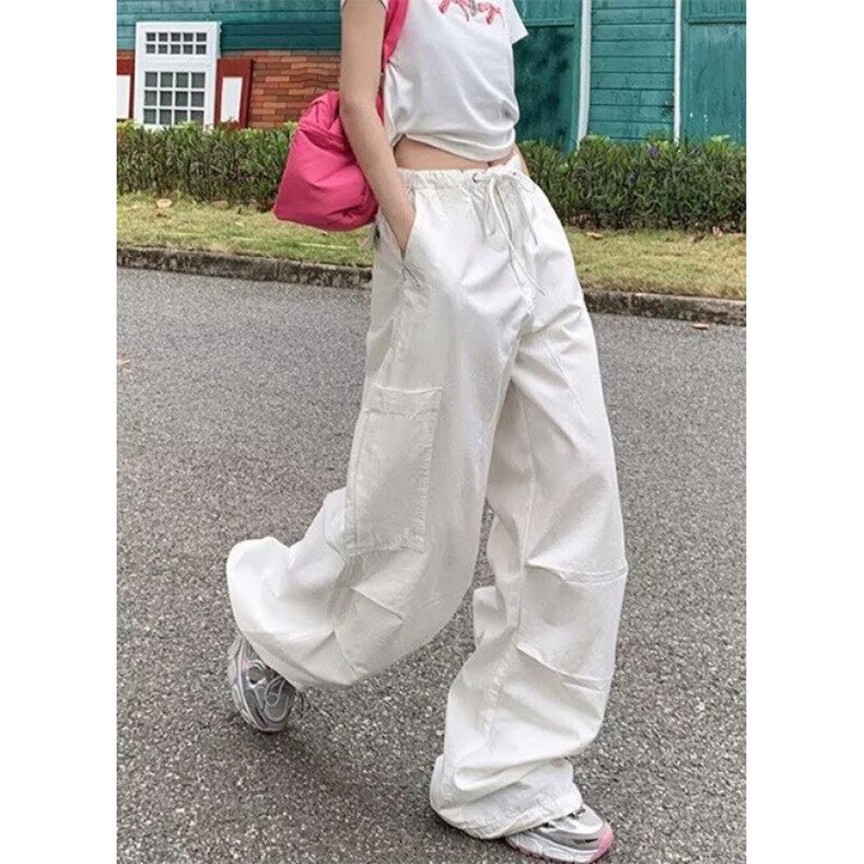 直筒工装裤女夏季2025高腰阔腿辣妹束脚休闲抽绳降落伞裤K199,男装工装外套,星座1116A（原606A-3）