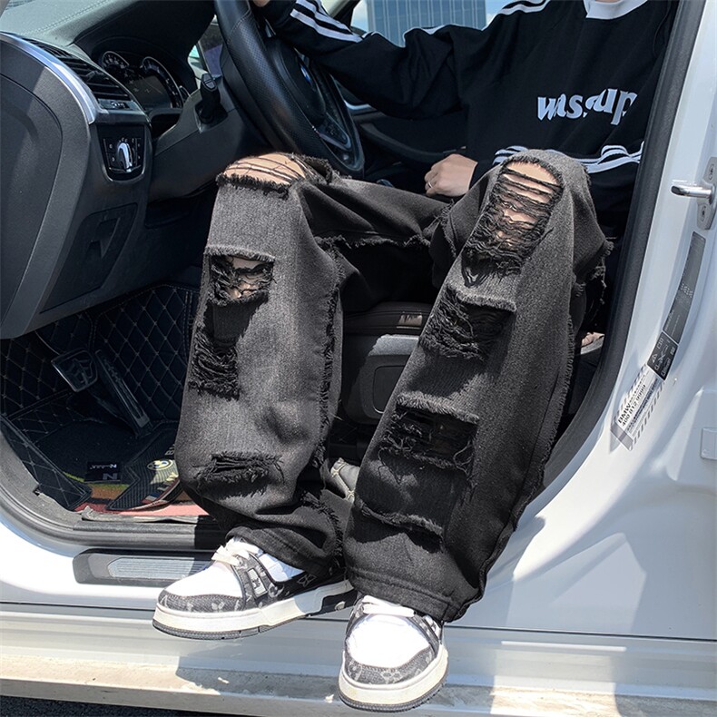 高街帅气牛仔裤男士韩版潮流破洞百搭2024秋冬ins长裤RK2189-P45，男装牛仔裤，星座412-3