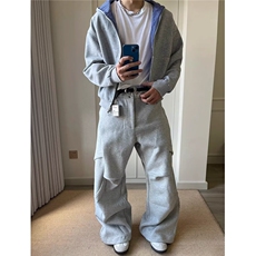 韩小众设计双色拼色连帽卫衣加厚外套简约休闲上衣，男装针织衫/毛衣，四季星座505