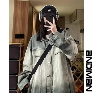 JK8898-P57 美式渐变牛仔外套男春秋季高街潮牌复古宽松潮流图片