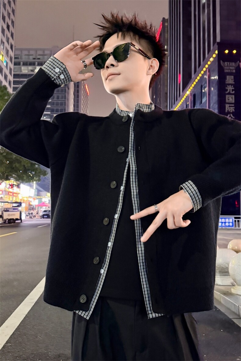 B340MY8088P118158店主风小伙风假两件拼接针织衫毛衣,男装针织衫/毛衣,电商B340