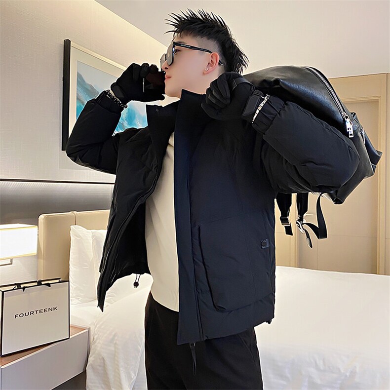 AY86/P138控178冬季社会小伙简约韩系棉袄痞帅设计感棉衣男黑首2图片