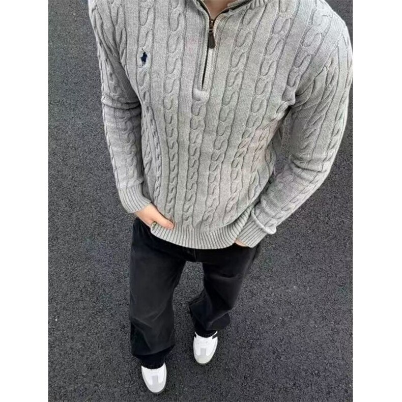 6色金戈铁马RL半高领拉链毛衣男老钱风慵懒感加厚针织衫NB45P65,男装针织衫/毛衣,电商D256