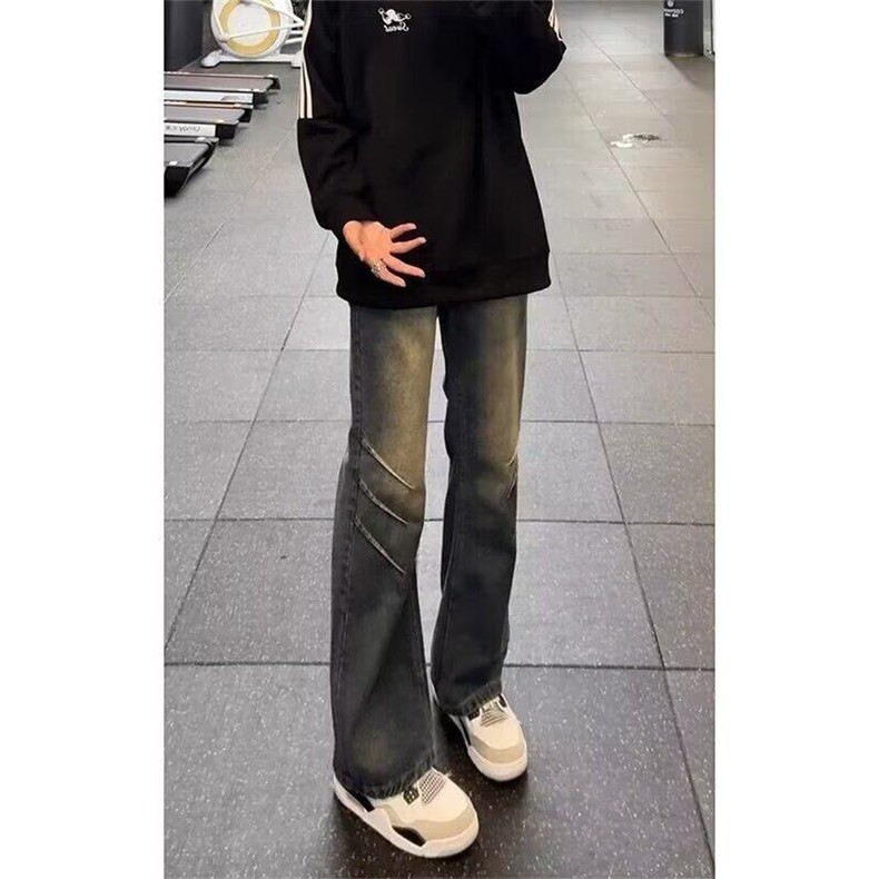 【网图现货】美式复古高街直筒褶皱宽松牛仔裤N103/P45,男装牛仔裤,星座205-3